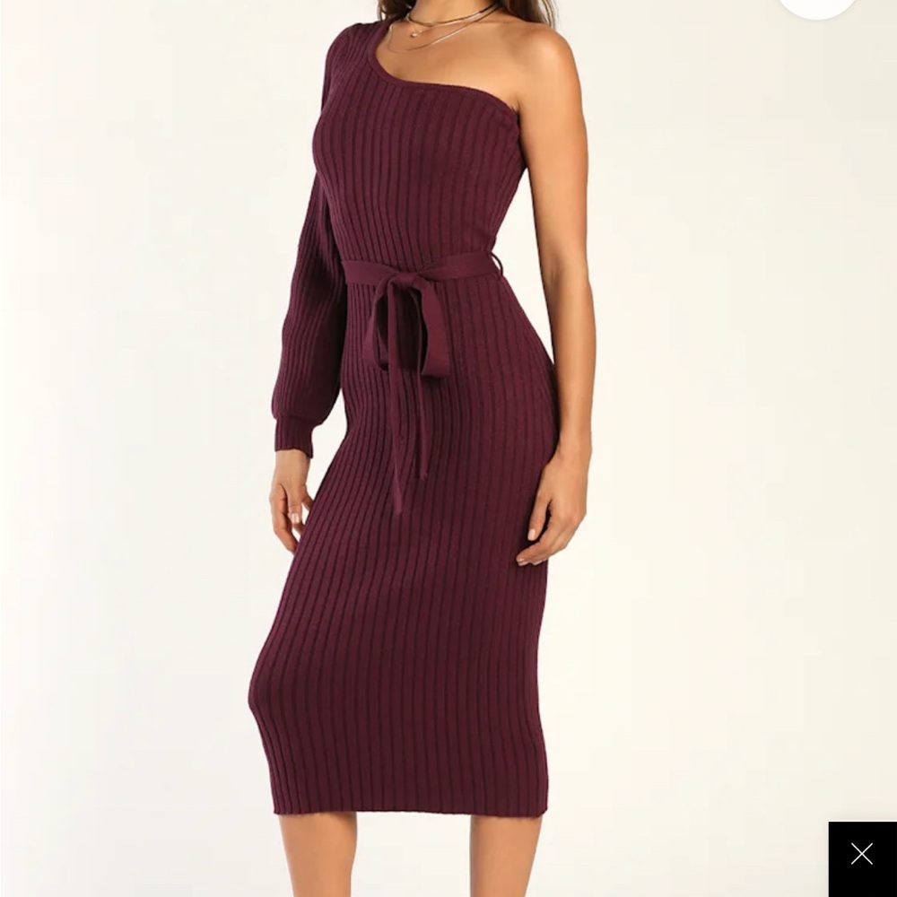 Lulu's Abundant Allure Plum Purple One-Shoulder Sweater Dress - Picture 2 of 12